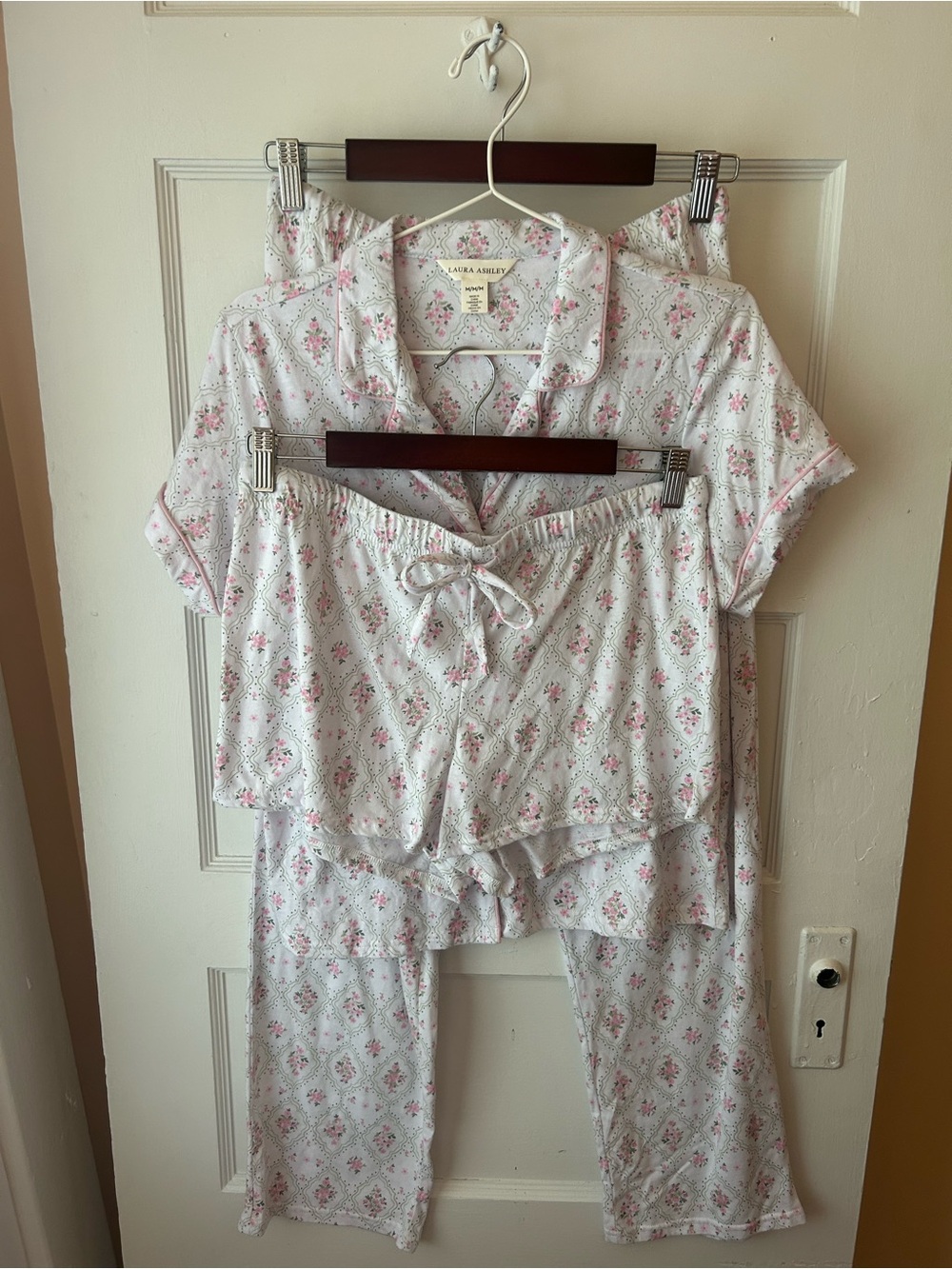 Laura Ashley White & Pink Floral Cotton Pajama Set
